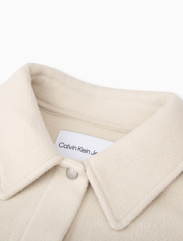 Calvin Klein 22早秋新款女士时尚翻领按扣刺绣舒适摇粒绒短款卫衣J219758