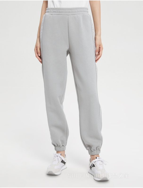 Calvin Klein 22早秋新款女士松紧腰LOGO织带束脚加绒针织休闲裤J219738