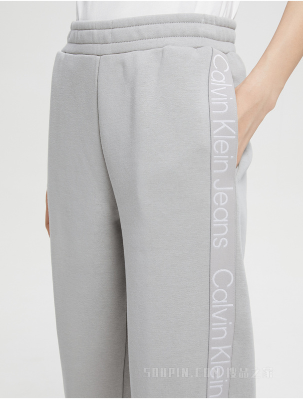 Calvin Klein 22早秋新款女士松紧腰LOGO织带束脚加绒针织休闲裤J219738
