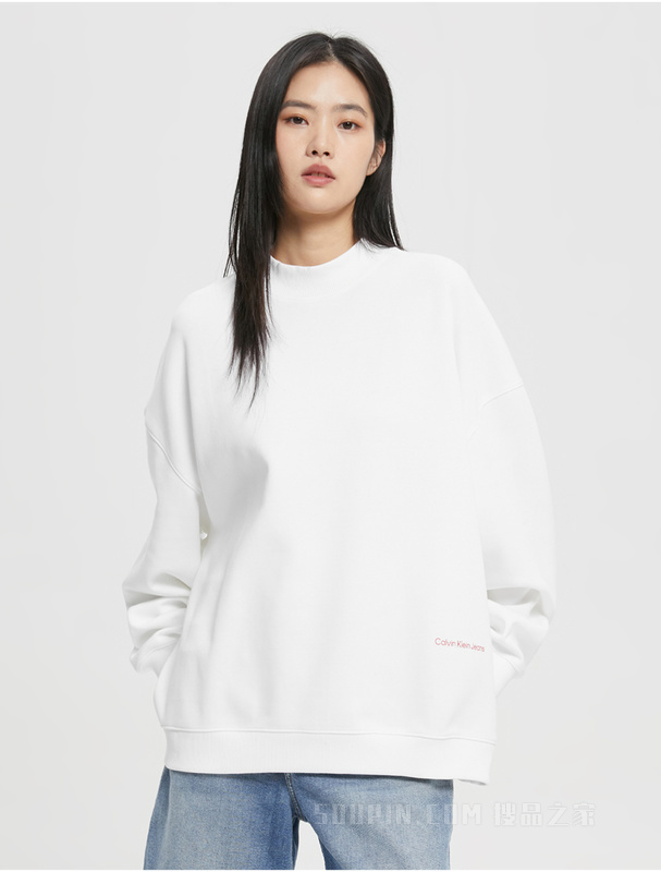 Calvin Klein 22早秋新款女士时尚醒目标语印花圆领宽松套头卫衣J219770