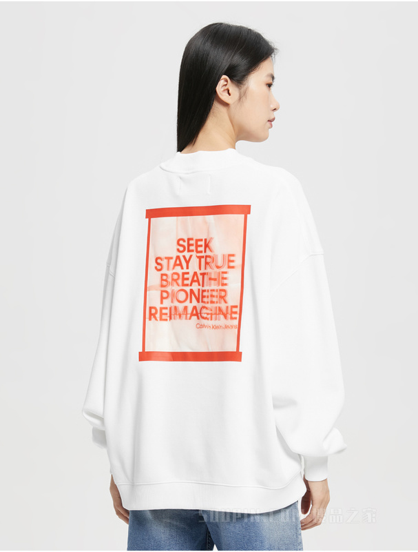 Calvin Klein 22早秋新款女士时尚醒目标语印花圆领宽松套头卫衣J219770