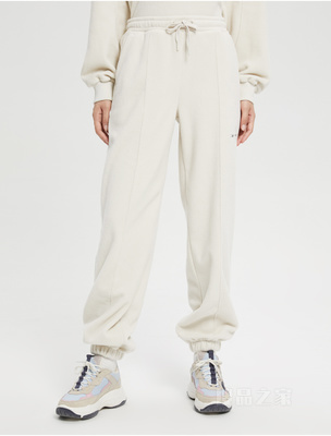 Calvin Klein 22早秋新款女士抽绳束脚交叠刺绣舒适抓绒针织休闲裤J219742