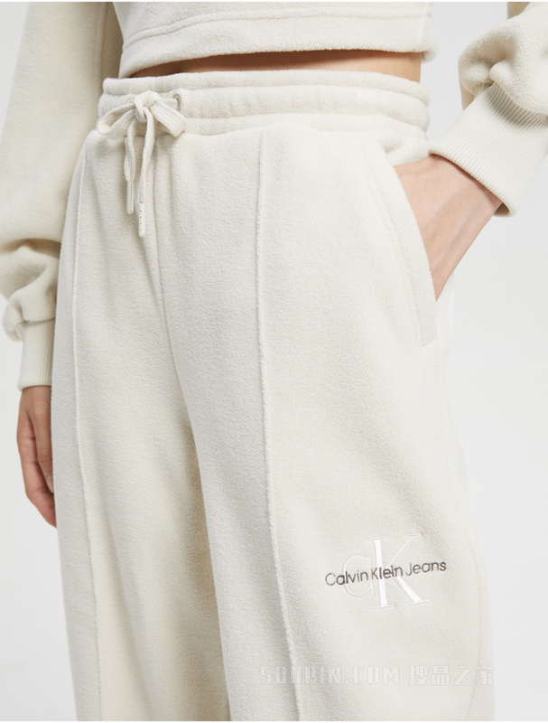 Calvin Klein 22早秋新款女士抽绳束脚交叠刺绣舒适抓绒针织休闲裤J219742