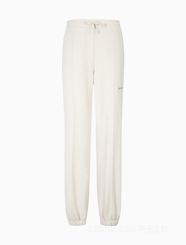 Calvin Klein 22早秋新款女士抽绳束脚交叠刺绣舒适抓绒针织休闲裤J219742