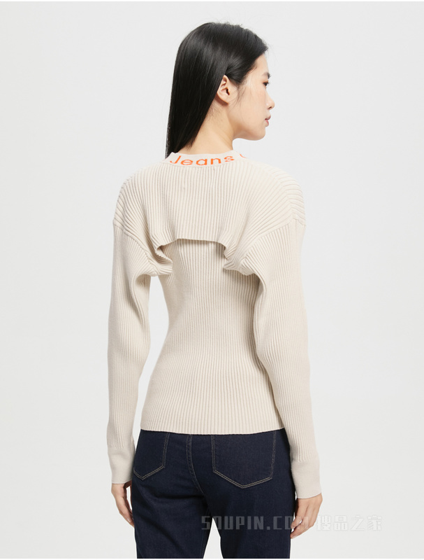 Calvin Klein 22早秋女士时尚LOGO提花镂空背心修身针织衫毛衣J220489