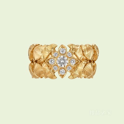 Flora系列18K黄金宽版钻石戒指 18K黄金