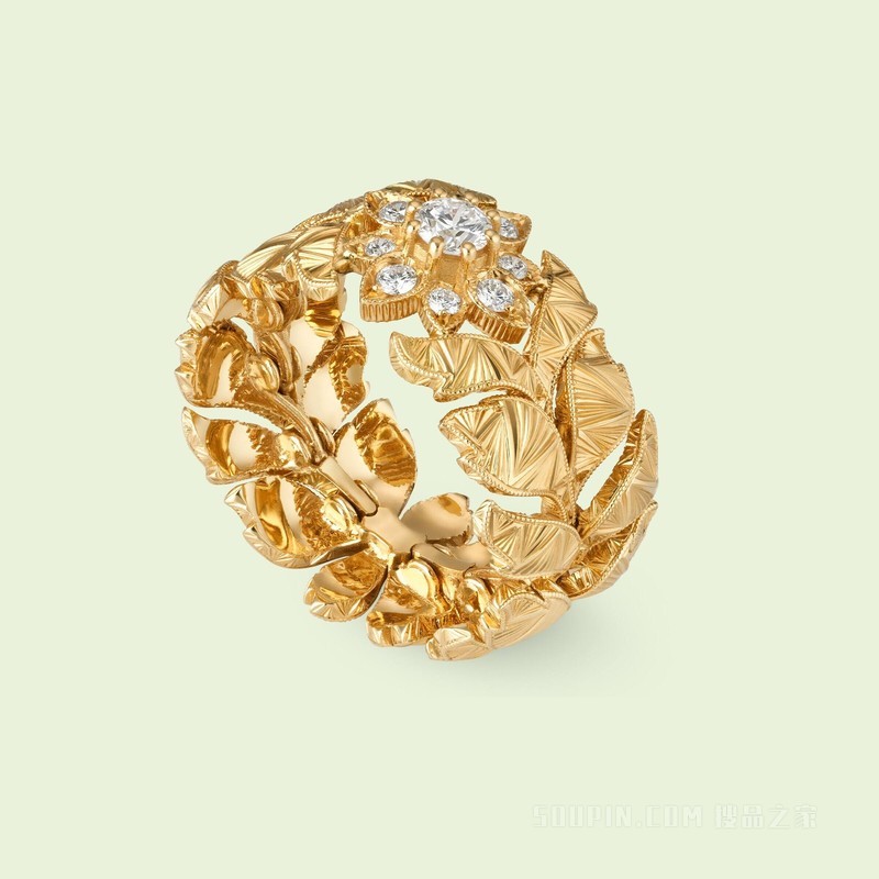 Flora系列18K黄金宽版钻石戒指 18K黄金