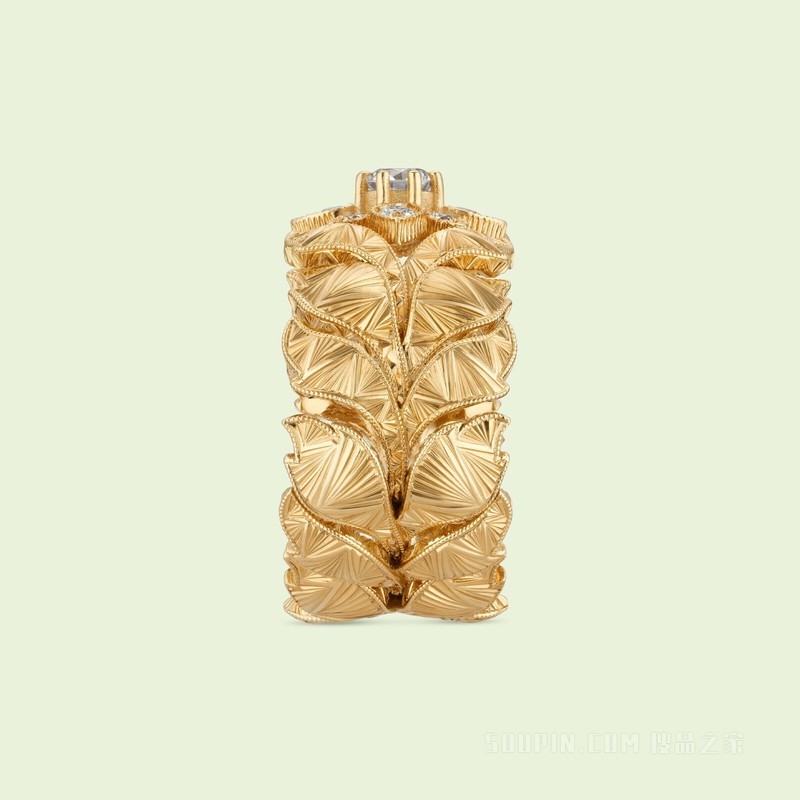 Flora系列18K黄金宽版钻石戒指 18K黄金