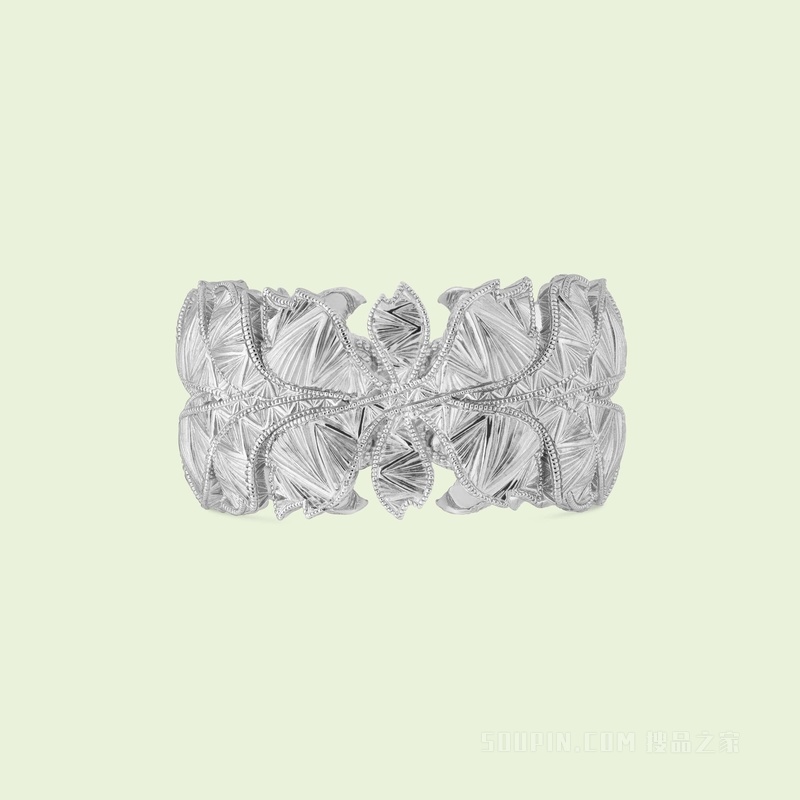 Flora系列18K白金宽版钻石戒指 18K白金