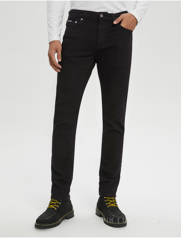 Calvin Klein 22早秋男士时尚修身LOGO贴片拉链黑色水洗牛仔裤40KC735