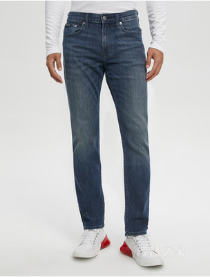 Calvin Klein 22早秋男士时尚修身LOGO贴片拉链微弹水洗牛仔裤40KC743