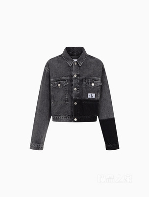 Calvin Klein 22早秋女简约LOGO织标短款纯棉做旧水洗牛仔外套J219211