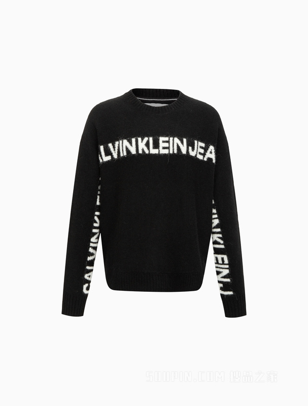 Calvin Klein 22早秋新款女士时尚LOGO提花混纺圆领针织毛衣J220991