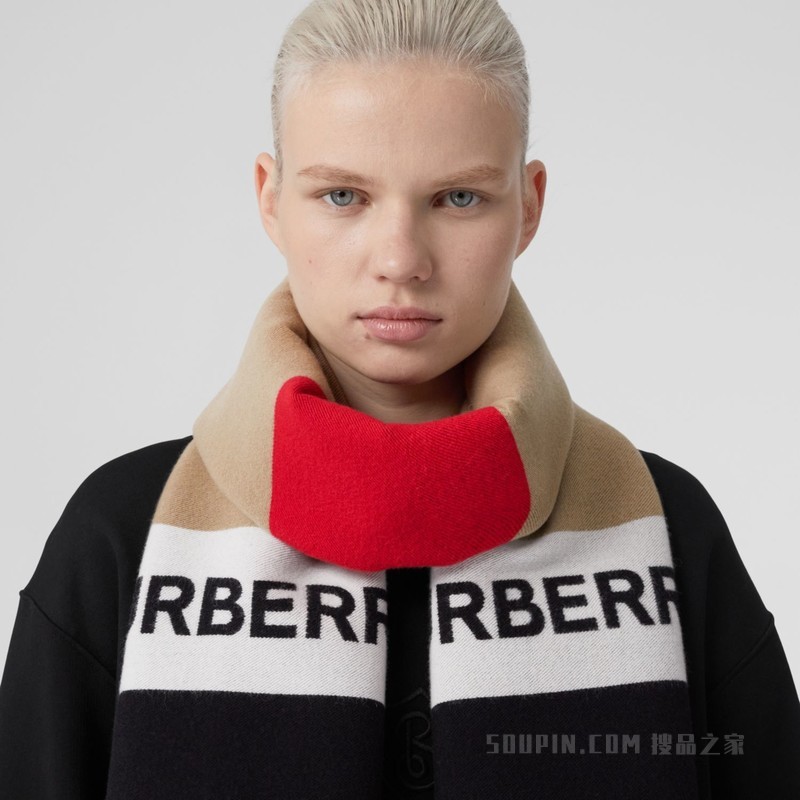 徽标提花丝毛混纺围巾 (典藏米色)