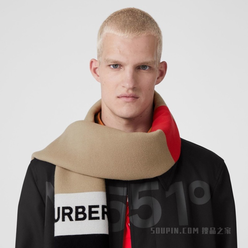 徽标提花丝毛混纺围巾 (典藏米色)