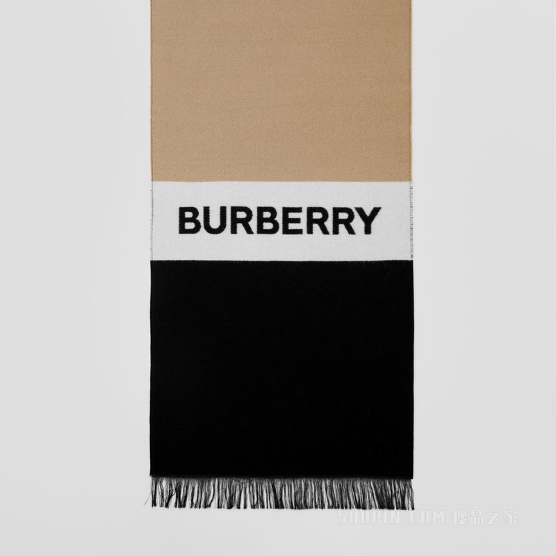 徽标提花丝毛混纺围巾 (典藏米色)