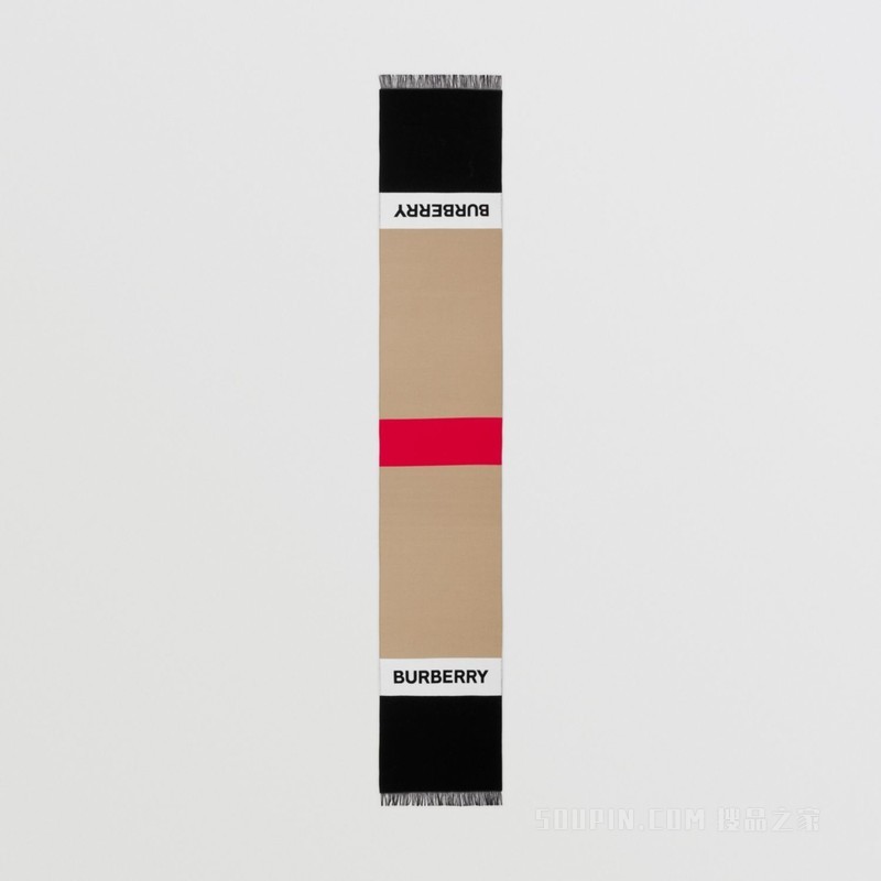 徽标提花丝毛混纺围巾 (典藏米色)