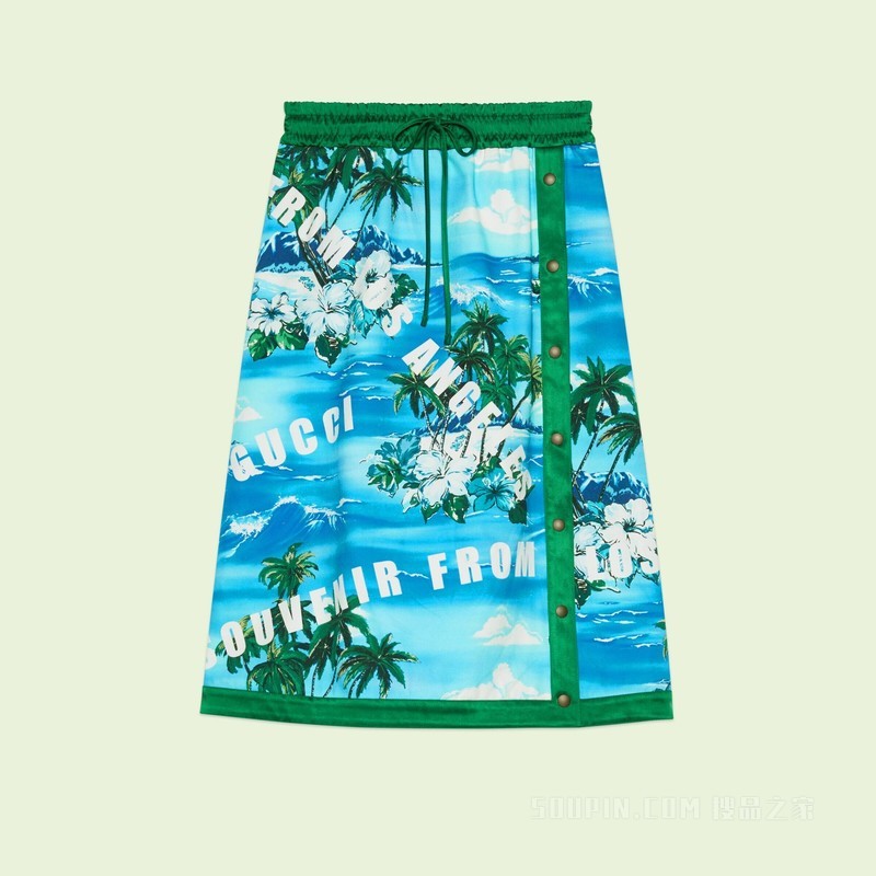 印花棉质半身裙 蓝色