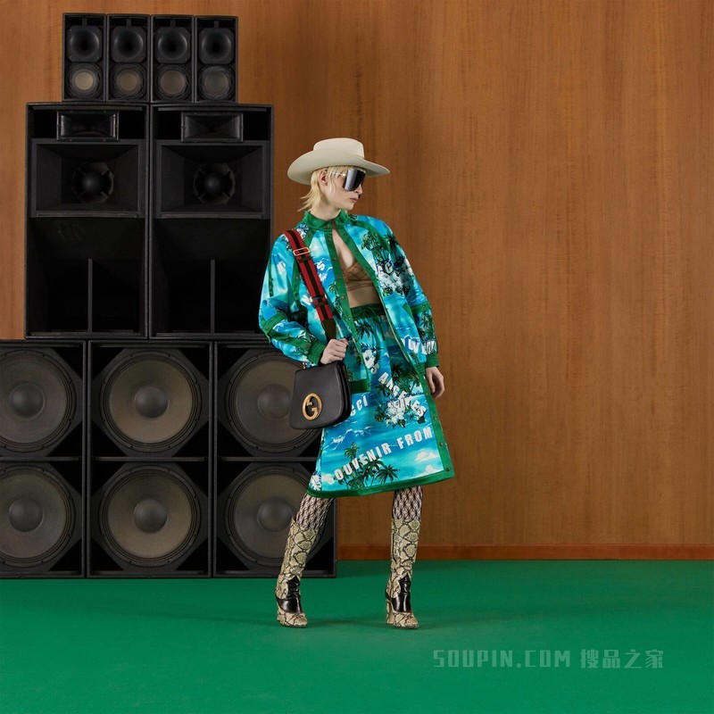 印花棉质半身裙 蓝色