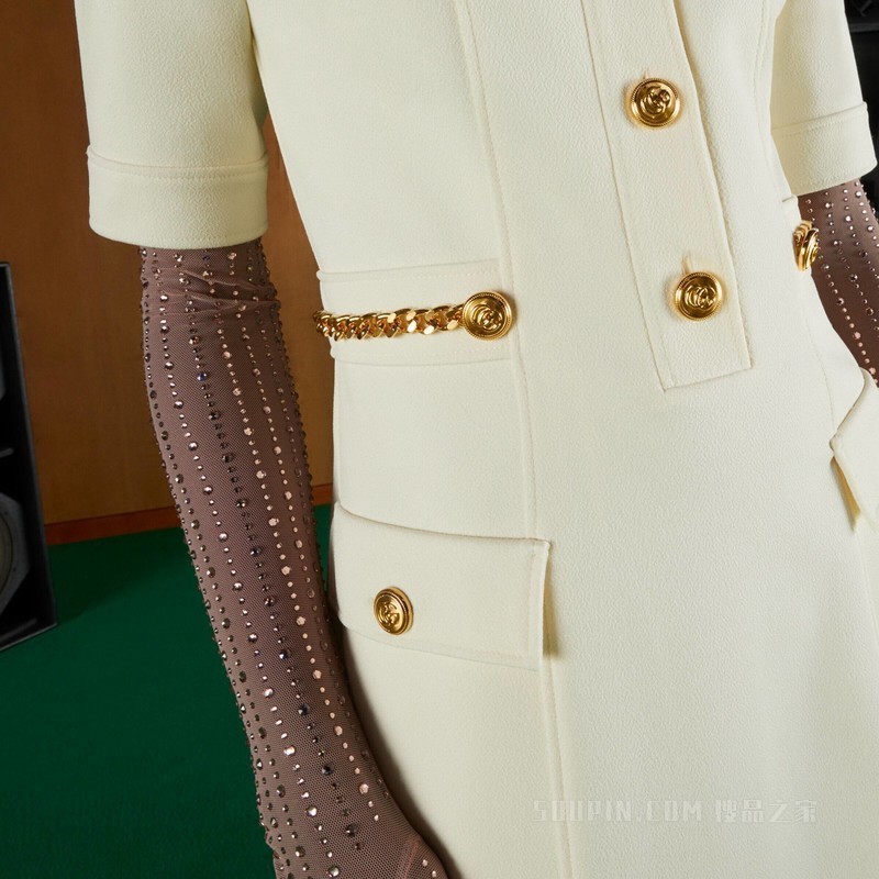 【gucci/古驰】双g链条粘胶纤维连衣裙 白色 693034 xjd8u 9050-搜品