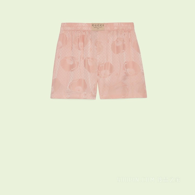 罂粟花和互扣式双G真丝短裤 淡粉色