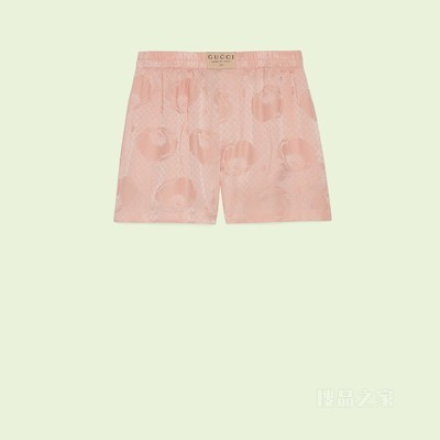 罂粟花和互扣式双G真丝短裤 淡粉色