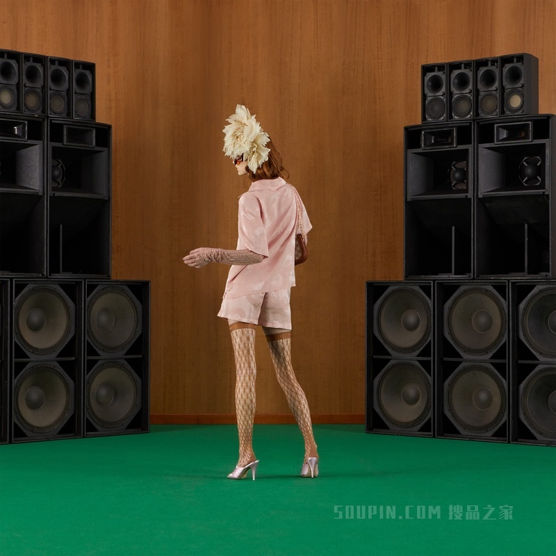 罂粟花和互扣式双G真丝短裤 淡粉色