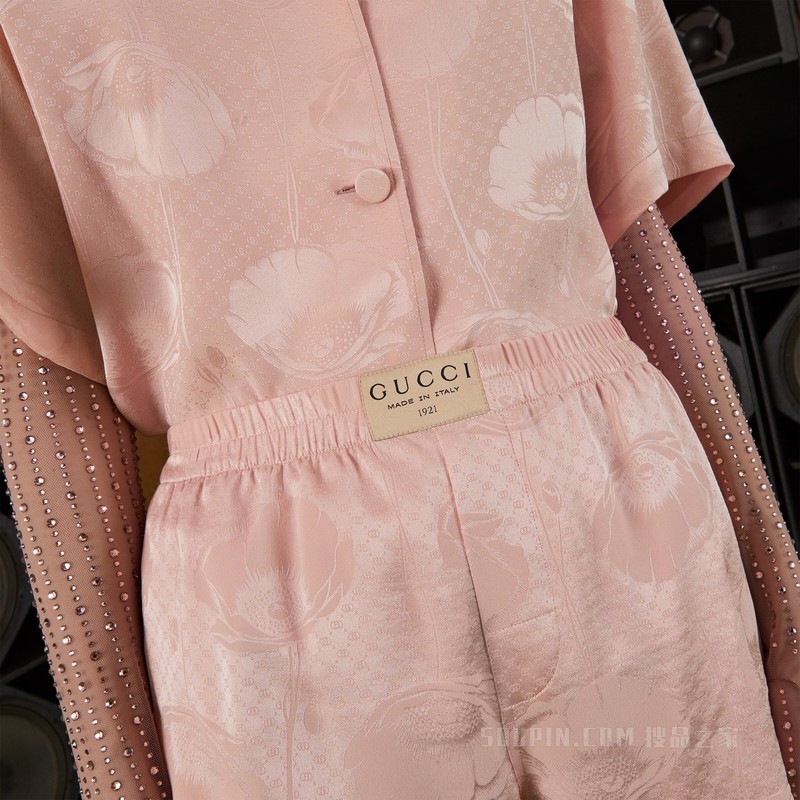 罂粟花和互扣式双G真丝短裤 淡粉色