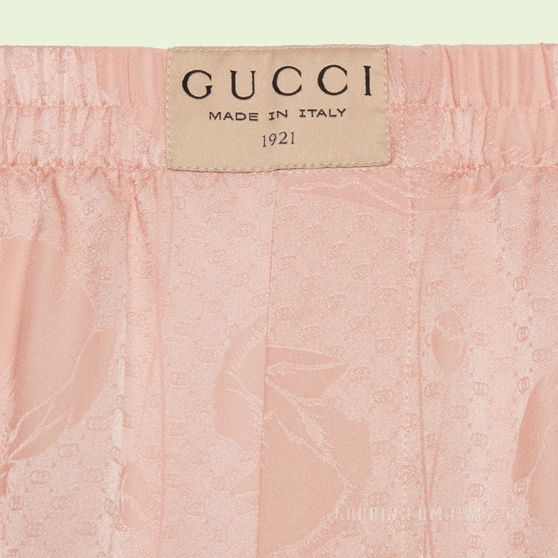 罂粟花和互扣式双G真丝短裤 淡粉色