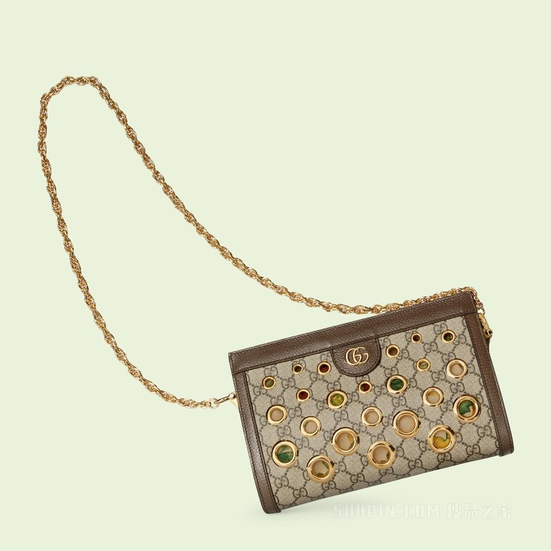 Ophidia系列GG小号肩背包 米色和乌木色Supreme帆布