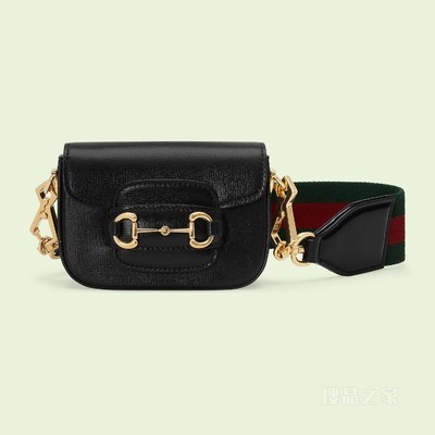 Gucci Horsebit 1955系列肩带钱包 黑色皮革