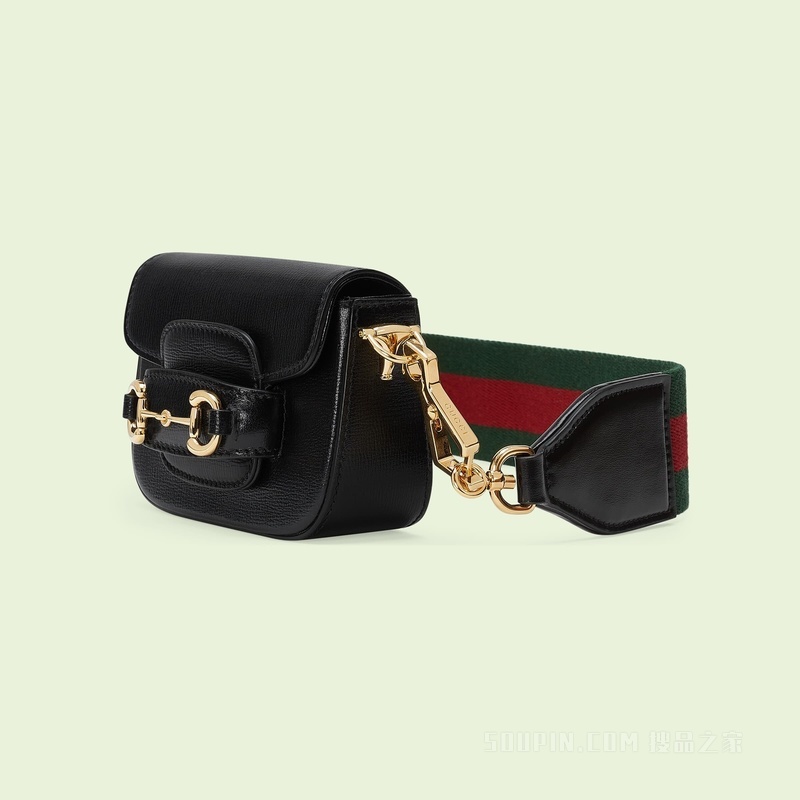 Gucci Horsebit 1955系列肩带钱包 黑色皮革