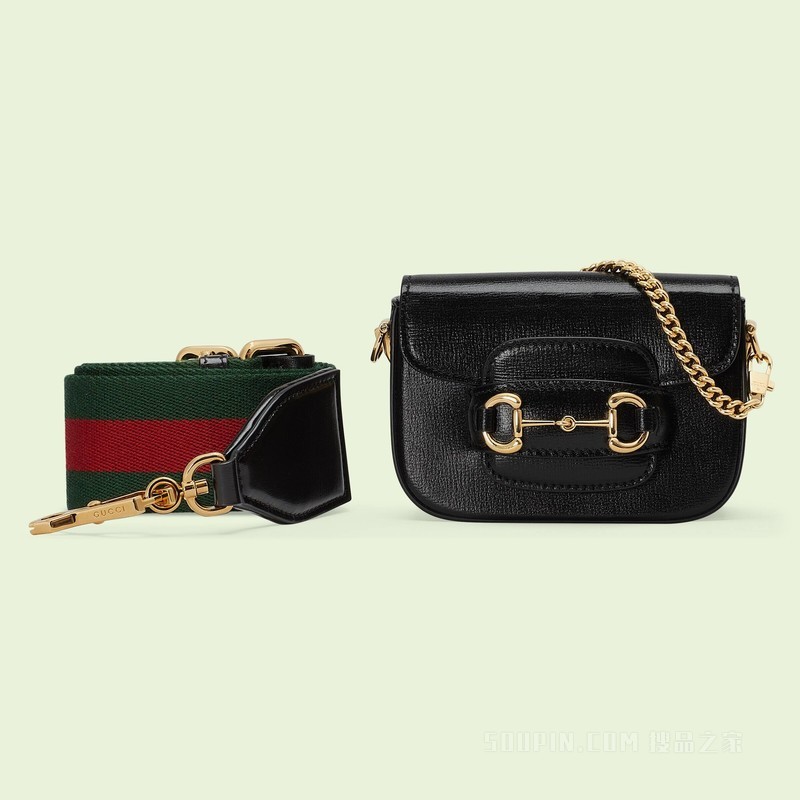 Gucci Horsebit 1955系列肩带钱包 黑色皮革
