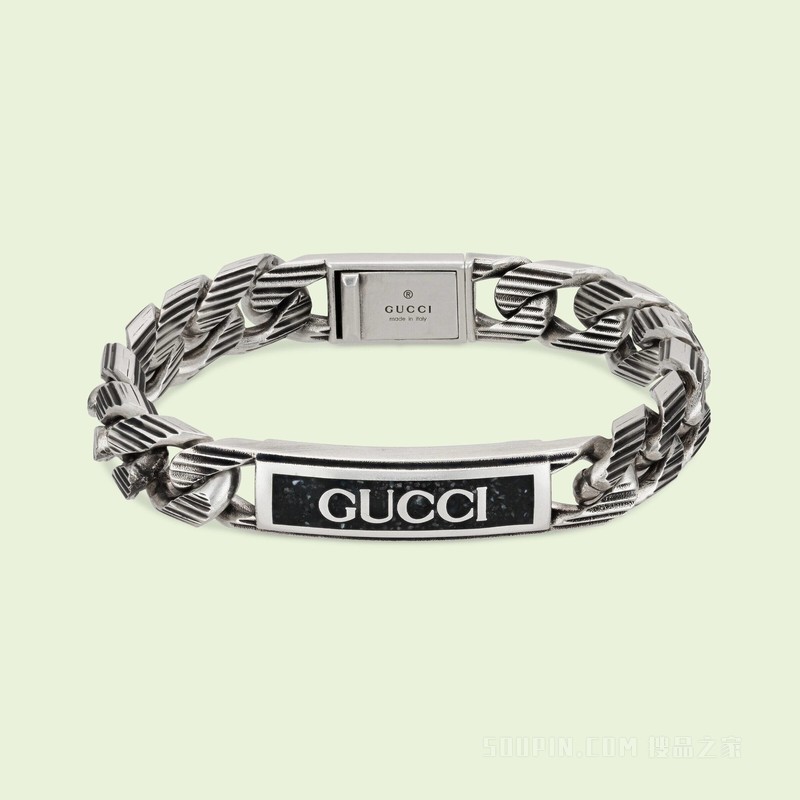 Gucci标识窄版珐琅手链 925纯银
