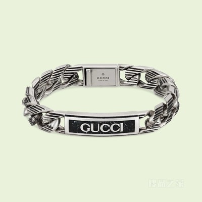 Gucci标识窄版珐琅手链 925纯银