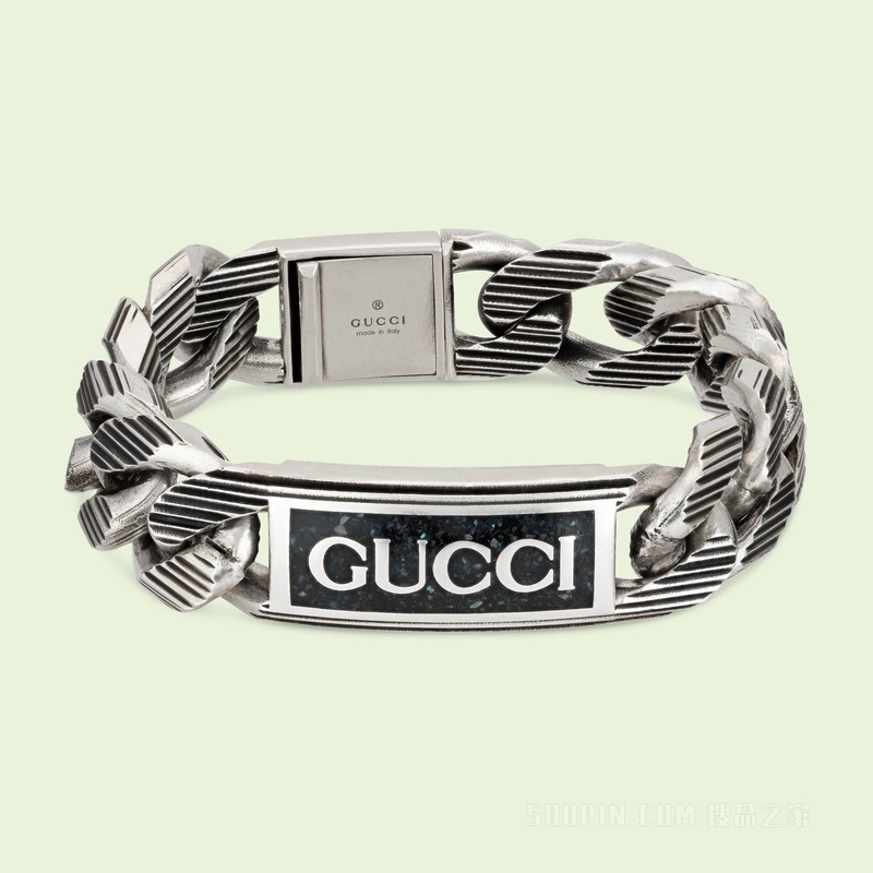 Gucci标识宽版珐琅手链 925纯银