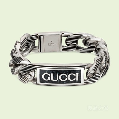 Gucci标识宽版珐琅手链 925纯银