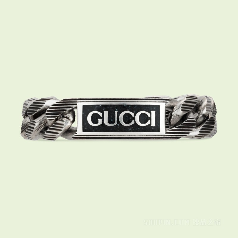 Gucci标识宽版珐琅手链 925纯银