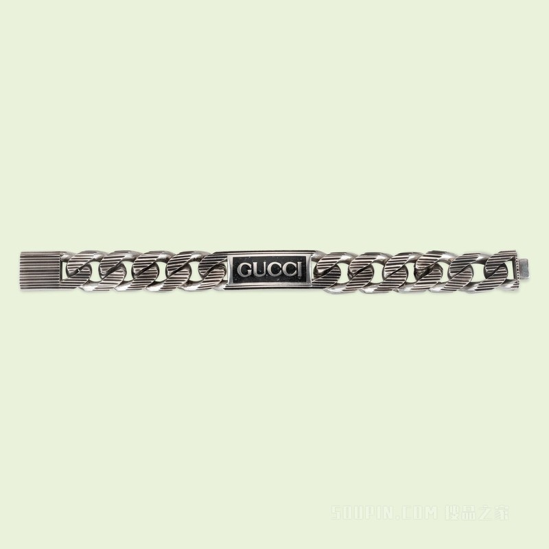 Gucci标识宽版珐琅手链 925纯银
