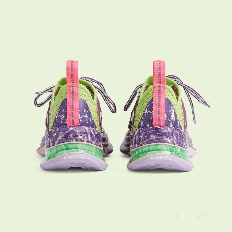 Gucci Run系列女士运动鞋 绿色平纹针织织物