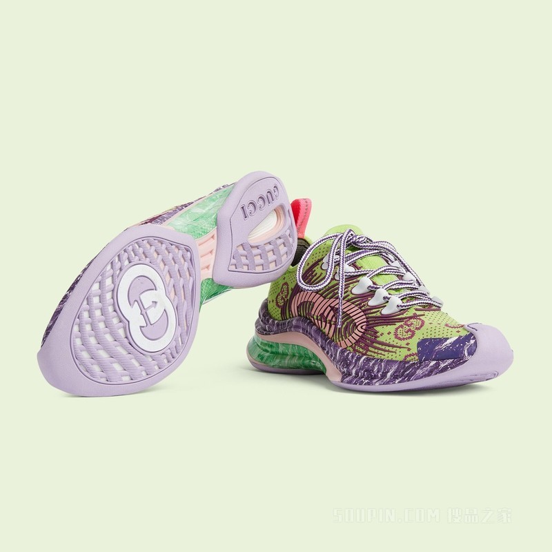 Gucci Run系列女士运动鞋 绿色平纹针织织物