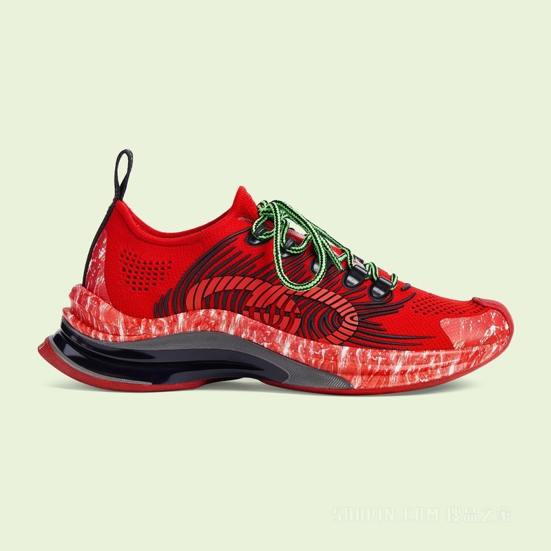 Gucci Run系列女士运动鞋 红色平纹针织织物
