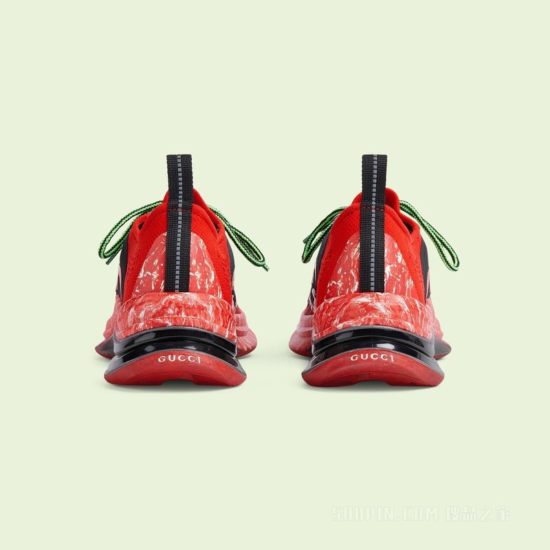 Gucci Run系列女士运动鞋 红色平纹针织织物