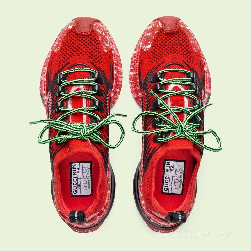 Gucci Run系列女士运动鞋 红色平纹针织织物