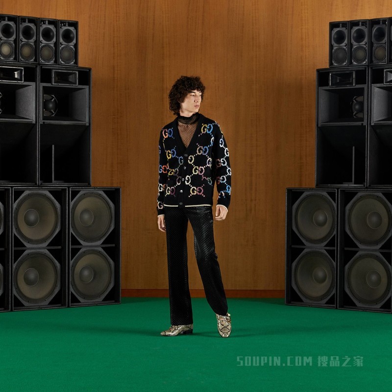 GG羊毛提花开衫 黑色