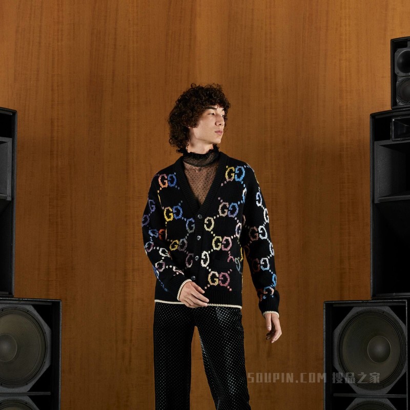 GG羊毛提花开衫 黑色