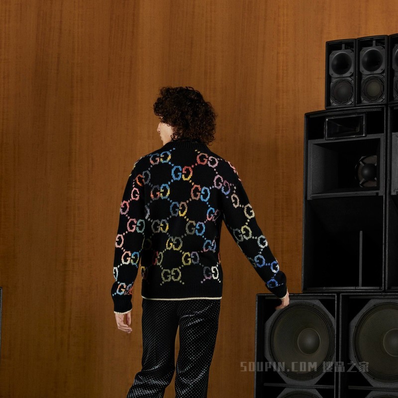 GG羊毛提花开衫 黑色