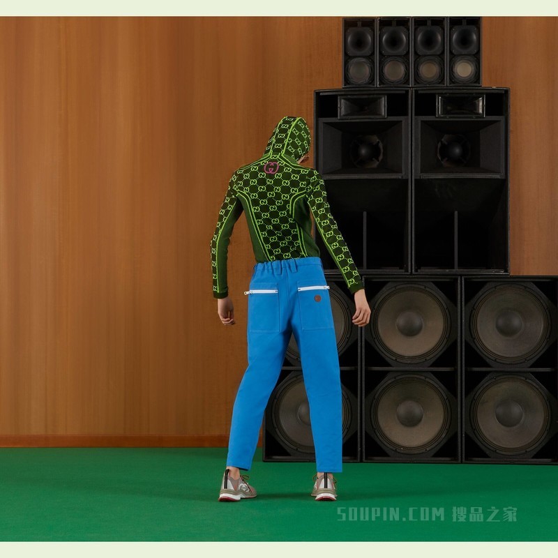 GG圆筒针织面料拉链夹克 黑色和荧光黄