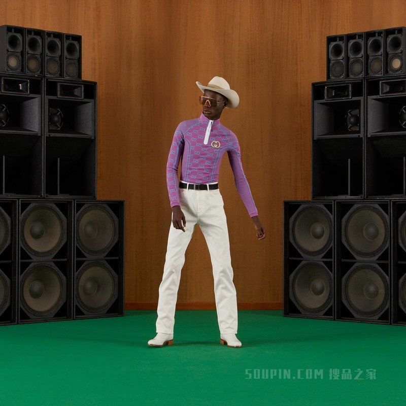 GG圆筒针织面料长袖T恤 紫色和蓝绿色