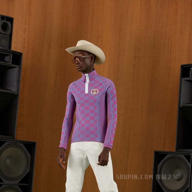 GG圆筒针织面料长袖T恤 紫色和蓝绿色